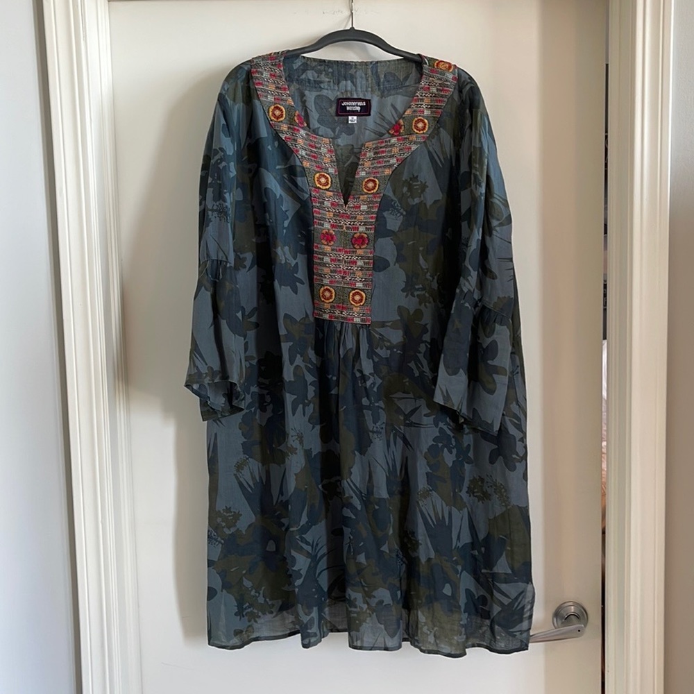 Johnny Was Embroidered/Floral Camo Linen Dress